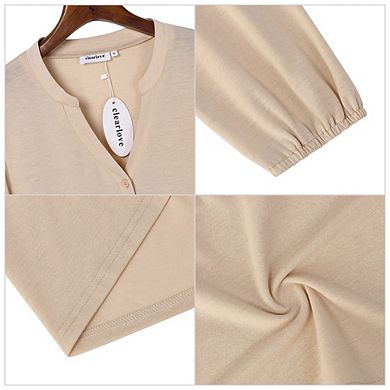 Womens Casual Button Down Peplum Tunic Tops V Neck Long Sleeve Henley Blouse Dressy