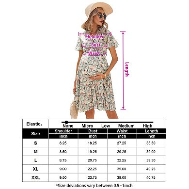 Women's Maternity Pleated Short Sleeve Wrap V Neck Summer Midi Dress Casual Nursing Dress