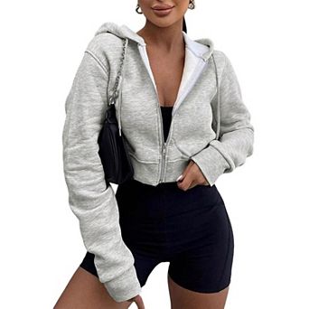 Women's Zip up Cropped Hoodies Fall Drawstring Full Zip Short Crop Sweatshirt Jacket Y2k Clothes