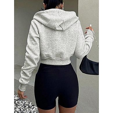 Women's Zip up Cropped Hoodies Fall Drawstring Full Zip Short Crop Sweatshirt Jacket Y2k Clothes
