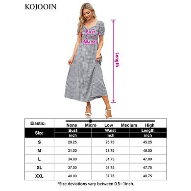 Women's Summer Dress Square Neck Short Sleeve Ruffle Smocked Beach A Line Maxi Dress Red
