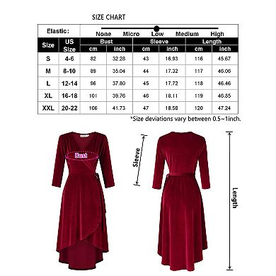 Wine Red Velvet Dress for Women Long-sleeved V-Neck Formal Cocktail Party Dress Wrap Dress