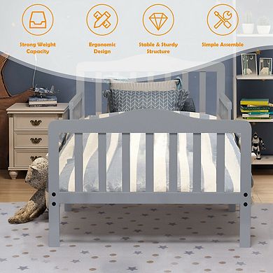 Classic Design Kids Wood Toddler Bed Frame with Two Side Safety Guardrails