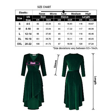 Women's Velvet Cocktail Dress, Elegant V-Neck Long Sleeve Dress for Special Occasions, Dark Green