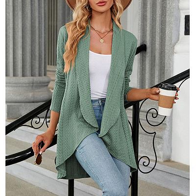 Men cool casual solid color irregular long sleeve button front midi cardigan sale