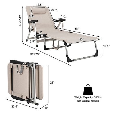 Beach Folding Chaise Lounge Recliner with 7 Adjustable Position