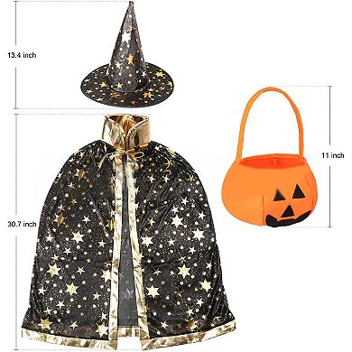 Kids Halloween Wizard Cloak with Hat and Pumpkin Bag