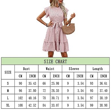 Women's Summer Polka Dot Dress Ruffle Sleeve A-Line Midi with Tie Waist