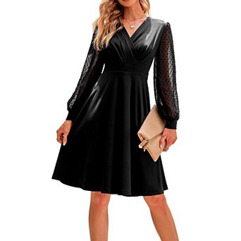 Women's Summer Polka Dot Dress Ruffle Sleeve A-Line Midi with Tie Waist