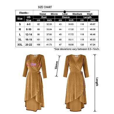 Women's Elegant Velvet Cocktail Dress Set, Gold V-Neck Long Sleeve Dress for Special Occasions