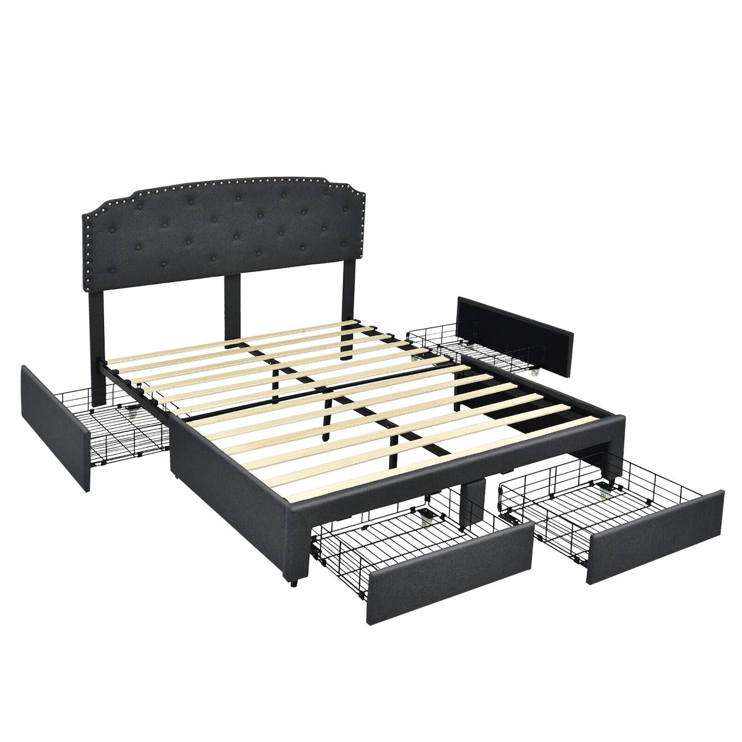 Platform Bed Frame With 4 Storage Drawers Adjustable Headboard