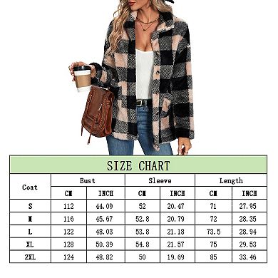 Women Casual Plaid Flannel Fake Jacket Oversized Long Sleeve Coat Button Down Shirts Tops