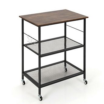 Kitchen Island Cart 3 tier Rolling Storage Cart with Side Rails Hooks and Lockable Casters