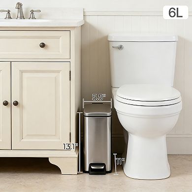 11.9 Gal./ 45 L + Two 1.6 Gal./6 L Rectangular Step-on Trash Can Set for Bathroom and Kitchen