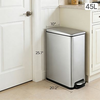 11.9 Gal./ 45 L + Two 1.6 Gal./6 L Rectangular Step-on Trash Can Set for Bathroom and Kitchen