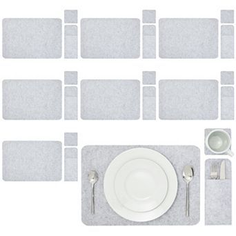 Felt Table Placemats Set of 8 for Dining Table, 8 Coasters, 8 Cutlery Pouches