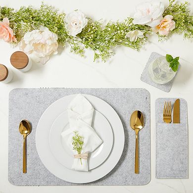 Felt Table Placemats Set of 8 for Dining Table, 8 Coasters, 8 Cutlery Pouches
