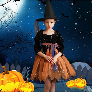 Girls Halloween Costume Dress with Witch Hat