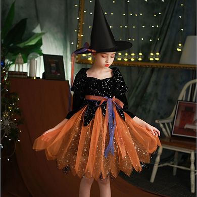 Girls Halloween Costume Dress with Witch Hat