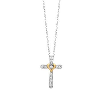 Love Always Sterling Silver Lab-Created White Sapphire Cross Pendant Necklace