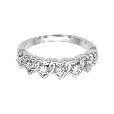 Love Always Sterling Silver Lab-Created White Sapphire Heart Band