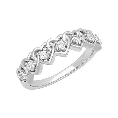 Love Always Sterling Silver Lab-Created White Sapphire Heart Band