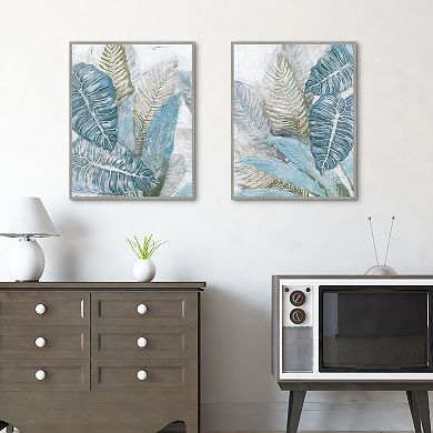 Masterpiece Coastal Floral in Blue I & Blue II Framed Canvas Print Wall Art Set