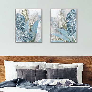Masterpiece Coastal Floral in Blue I & Blue II Framed Canvas Print Wall Art Set