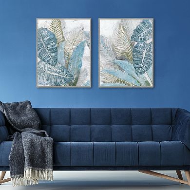 Masterpiece Coastal Floral in Blue I & Blue II Framed Canvas Print Wall Art Set