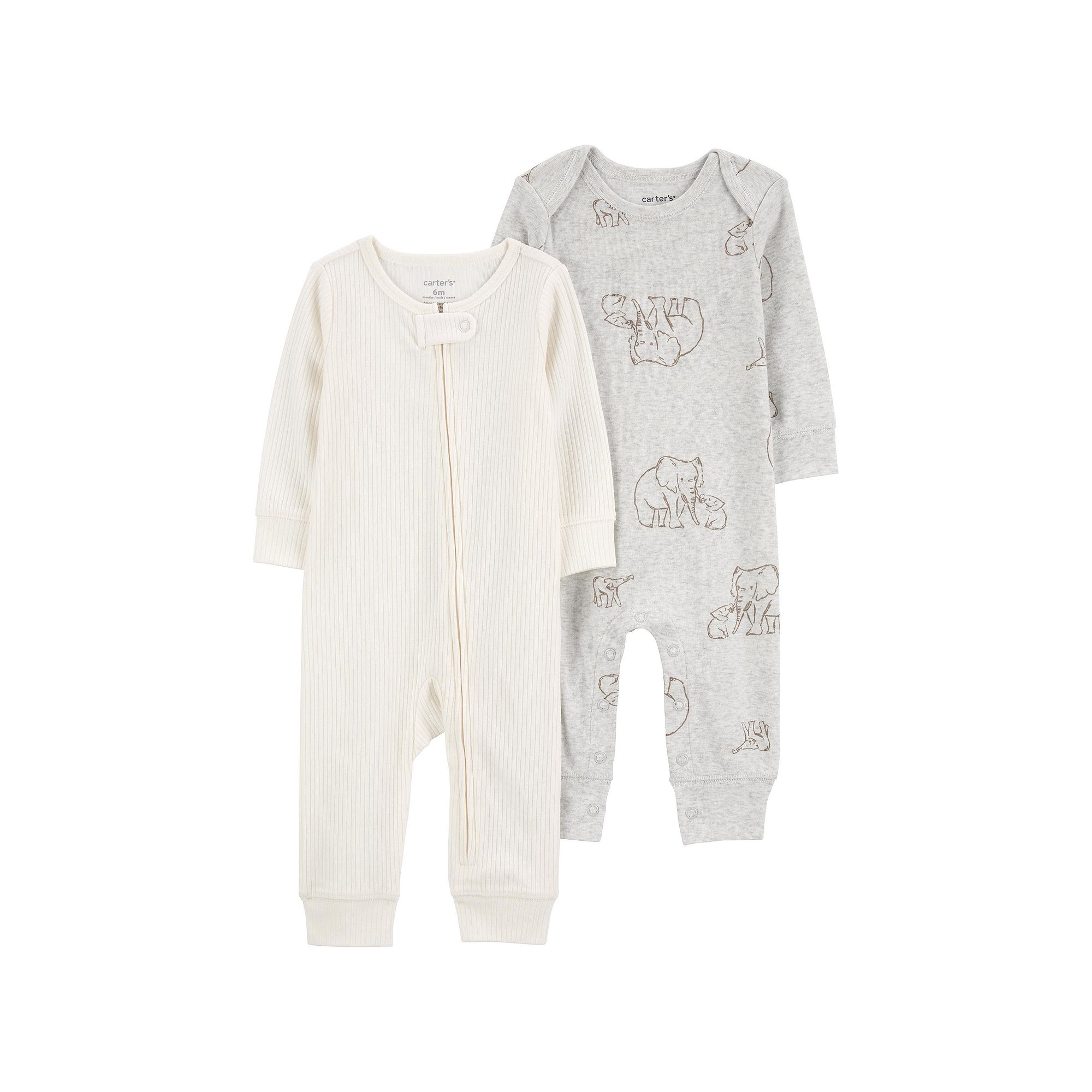 Baby Carters Elephant and Stripes 2-Pack Jumpsuits, Boys, Size: Newborn, 