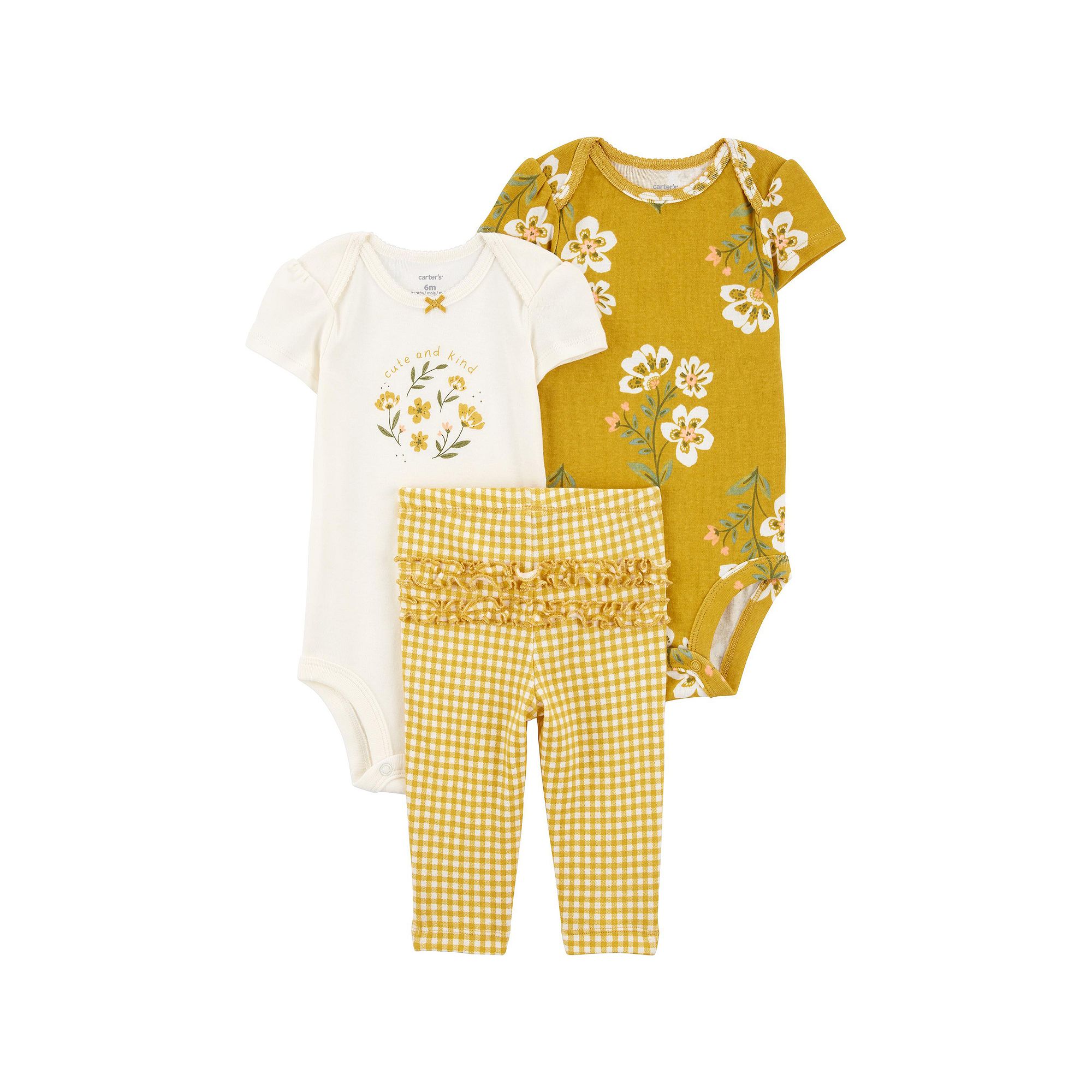 Baby Carters 3-Piece Floral Bodysuits and Pants Little Outfit Set, Girls,