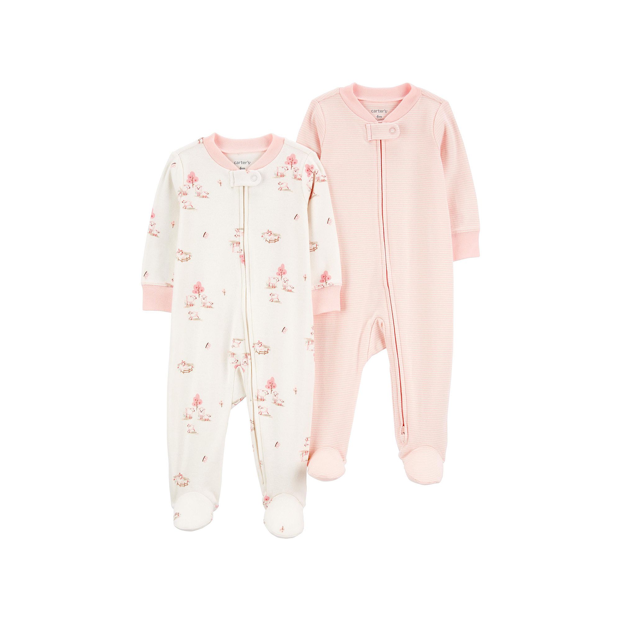 Baby Carters 2-Way Zip Cotton Sleep & Plays 2-Pack, Girls, Size: Newborn,