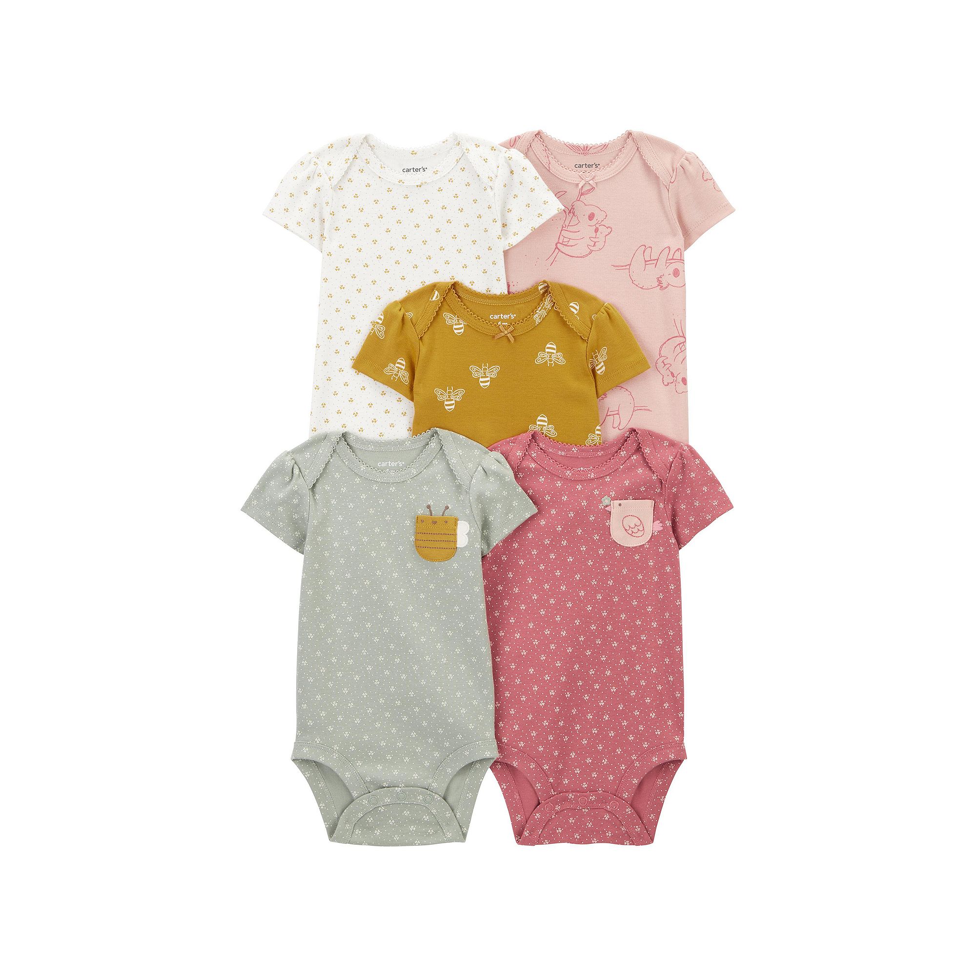 Baby Carters Cute Nature Print Short-Sleeve Bodysuits 5-Pack, Girls, Size