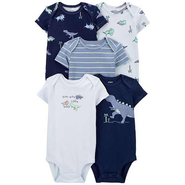 Baby Boy Carter's 5-Pack Dinosaur Short Sleeve Bodysuits - Blue Stripe Dino (9 MONTHS)