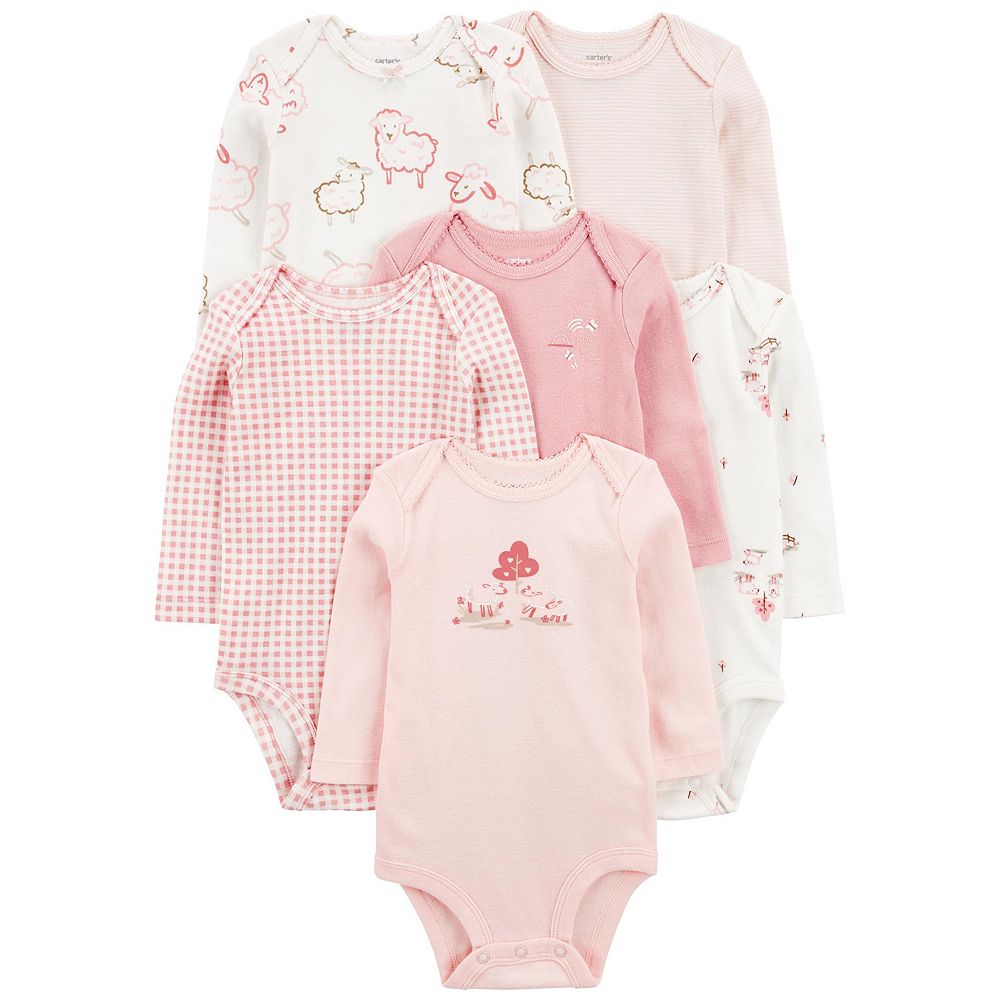 Baby Girl Carter's 6-Pack Farm Animals Long Sleeve Bodysuits