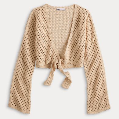 Juniors' SO® Tie Front Crochet Cardigan