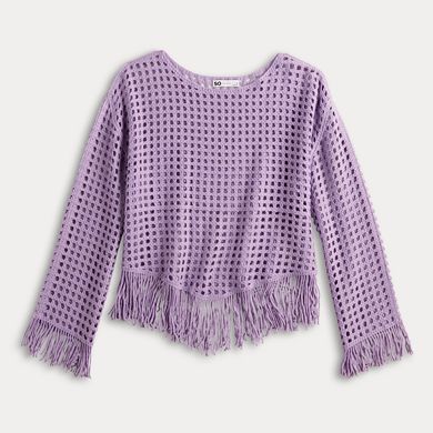 Juniors' SO® Crochet Pullover Fringe Sweater