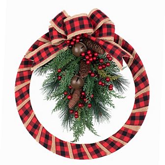 18 Inch Buffalo Check Homespun Christmas Wreath