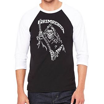 Men's Raglan Baseball Word Art T-shirt - Grim Reaper