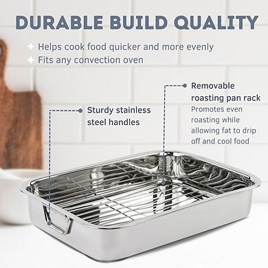 Premium Stainless Steel Roasting Pan with Rack, 18 inch