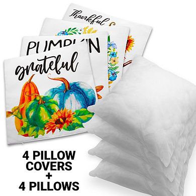 G128 18 x 18 In Fall Pumpkin Thankful Waterproof Pillow, Set of 4