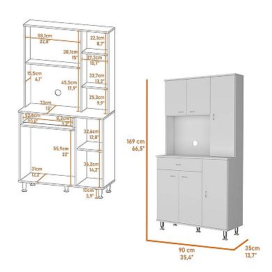 Venice 90 Pantry Cabinet, Multiple Cabinets, One Drawer, Two Open Shelves