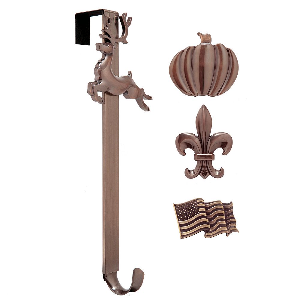 Adapt Adjustable Length Wreath Hanger with 4 Interchangeable Icons - Antique Brass