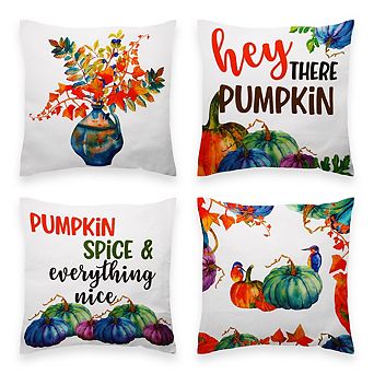 G128 Fall Decoration Pumpkin Oil Painting Style Waterproof Throw Pillow Covers 18 x 18 in Set of 4