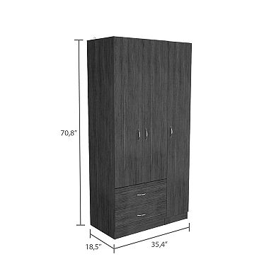 Eureka Three Door Armoire, Two Drawers, Rod
