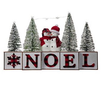 NOEL Blocks with Snowmen and Trees, LED Lights, 15 in Long