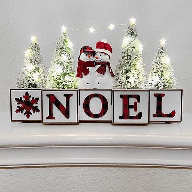 NOEL Blocks with Snowmen and Trees, LED Lights, 15 Inches Long