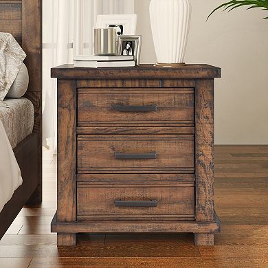 Merax Rustic Three Drawer Reclaimed Solid Wood Framhouse Nightstand