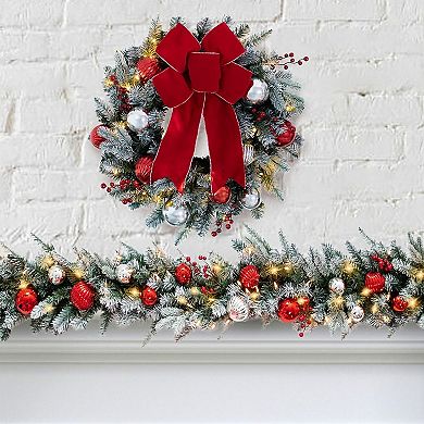 24 Inch Pre-lit Frosted Christmas Wreath