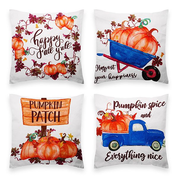 G128 Fall Decoration Pumpkin Wagon Tractor Waterproof Throw Pillow